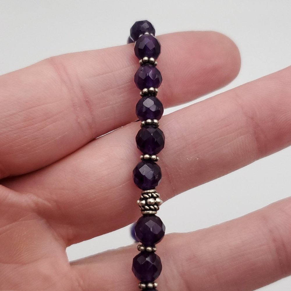 10 Inch 925 Sterling Silver Faceted Dark Amethyst Stone Ankle Bracelet